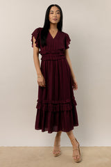 Willa Ruffle Dress in Burgundy