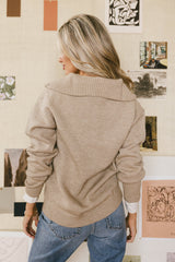 Violet Quarter Zip Sweater in Taupe