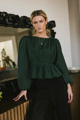 Charlee Pleated Blouse in Green