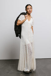 Lace Button Up Dress in Cream
