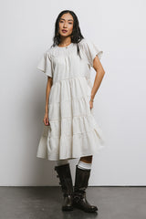 Neve Textured Midi Dress in Ivory