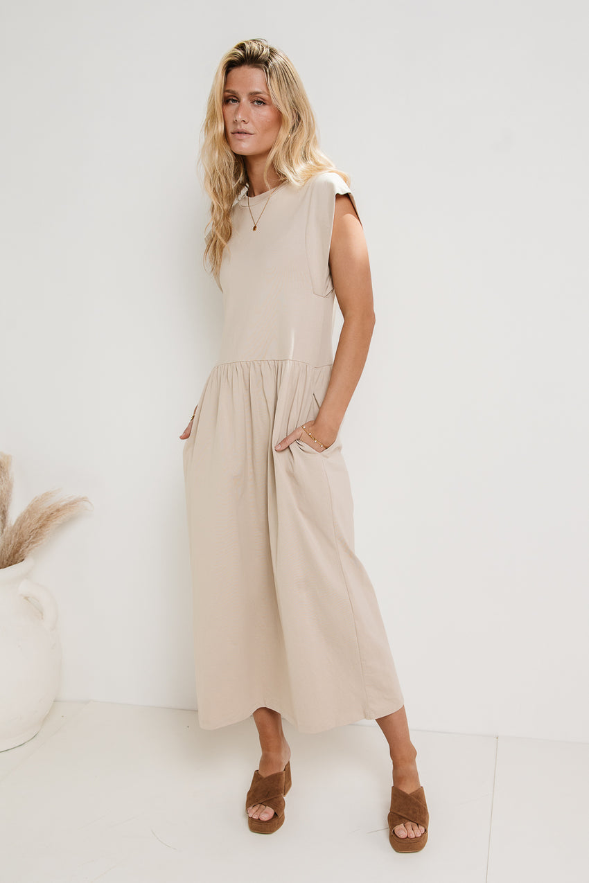 Louie Midi Dress in Beige