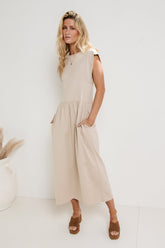 Louie Midi Dress in Beige