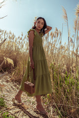 Rain Smocked Midi Dress in Green