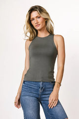 Sleek Jersey Solid Tank in Charcoal