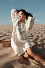 Serendipity Embroidered Midi Dress in Cream