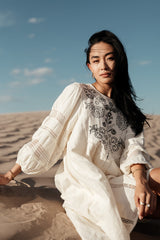 Serendipity Embroidered Midi Dress in Cream