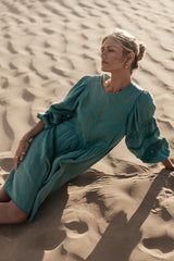 Serendipity Embroidered Dress in Light Teal