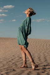 Serendipity Embroidered Dress in Light Teal