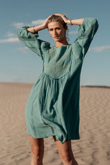 Serendipity Embroidered Dress in Light Teal