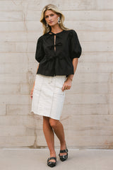 Natalia Peplum Tie Blouse in Black