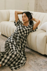 Jenna Gingham Maxi Dress in Black