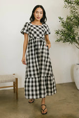 Jenna Gingham Maxi Dress in Black