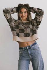 Cielo Checkered Sweater in Taupe