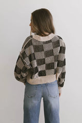 Cielo Checkered Sweater in Taupe