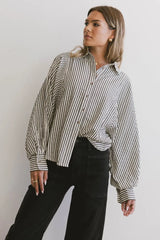 Niri Striped Button Up in Charcoal