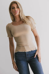 Carly Lettuce Edge Tee in Taupe