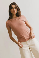 Opal Ribbed Tee in Terracotta