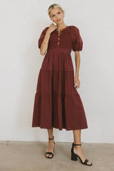 Leandra Midi Dress in Burgundy