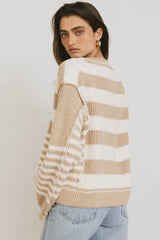 Yannah Striped Cardigan in Camel