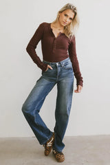 Naomi Cable Knit Sleeve Top in Red-Brown