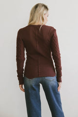 Naomi Cable Knit Sleeve Top in Red-Brown