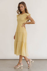 Cara Smocked Midi Dress in Yellow