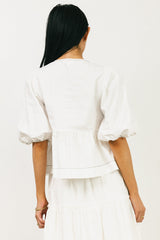 Elvie Peplum Tie Blouse in White