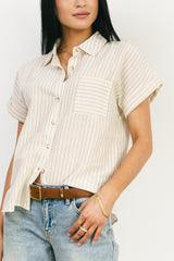 Markie Striped Button Up in Khaki
