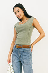 Penny Cap Sleeve Top in Olive