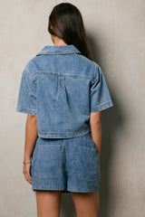 Farris Denim Collared Top in Light Wash