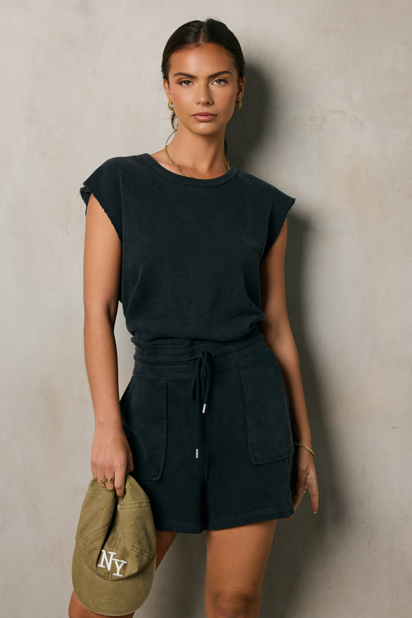 Remi Cutoff Romper in Black