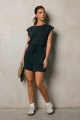 Remi Cutoff Romper in Black