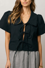 Ethan Tie Front Blouse in Black