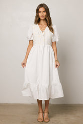 Jozette Floral Midi Dress in Off White