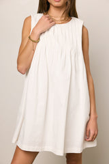 Arizona Pleated Babydoll Dress in White