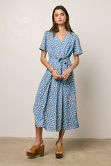 Malik Floral Midi Dress in Blue