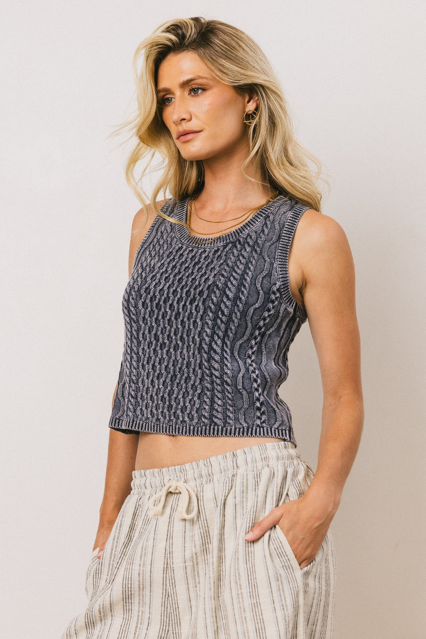 Brayden Cable Knit Sweater in Navy