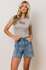 American Flag Tee in Grey