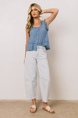 Dorian Embroidered Blouse in Denim