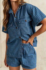 Daisy Striped Denim Shorts