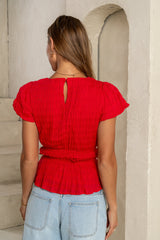 Anya Textured Blouse in Red