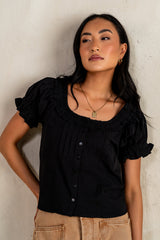 Payton Button Front Blouse in Black