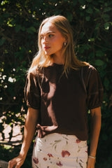Aspen Puff Sleeve Top in Brown