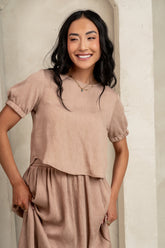 Elani Tie Blouse in Mocha