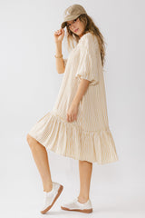 Theo Striped Midi Dress in Mustard