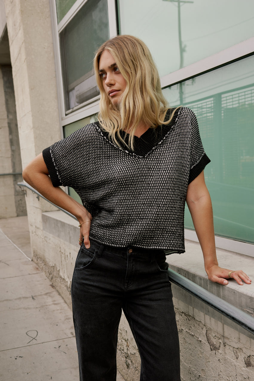 Saige Contrast Sweater in Black