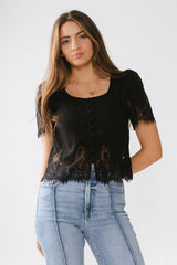 Angel Lace Trim Blouse in Black