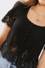 Angel Lace Trim Blouse in Black