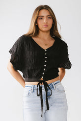 Alma Smocked Blouse in Black